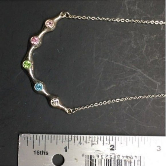 NRT Silver Rhinestone Necklace Barbie Pink Blue Green Yellow Retro Soft Girl - Picture 6 of 7